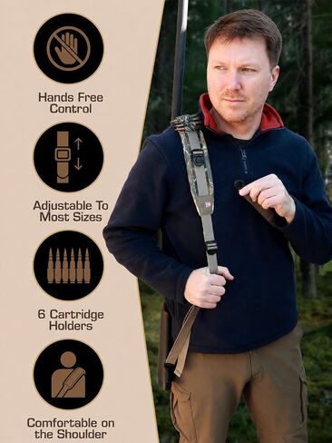 Stalker Rifle Sling with Swivels | Comfortable Neoprene Padded Gun Strap with Bullet Holders | Adjustable, Non-Slip Crossbow Strap | Secures Your Gun on Your Back | Hands-Free Convenience - Camo in Saudi Arabia