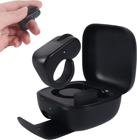 Wireless Mouse Bluetooth & 2.4GHz Dual Mode Handheld Finger Ring Mouse with Touchpad Rechargeable Wearable Mini Remote Control Thumb Mouse with Charging Case for PC Laptop Tablet Smartphone, Black in Kuwait