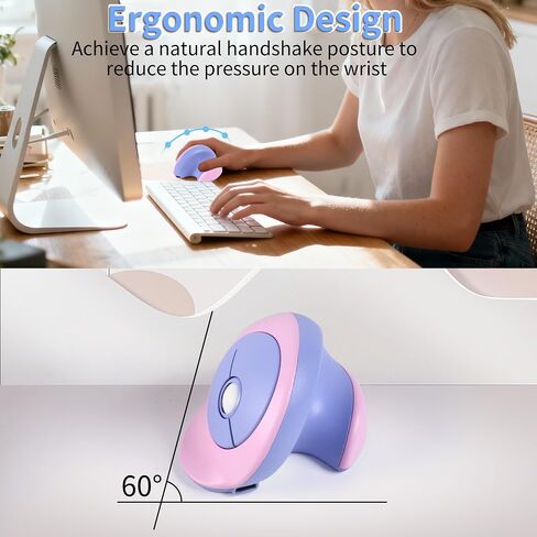 Wireless Mouse Ergonomic Vertical Mouse with Bluetooth & 2.4GHz USB Receiver 3 Buttons Rechargeable Silent Portable Optical USB Cordless Mice for Laptop PC Desktop Tablet Kids Adults Gifts (Purple) in Saudi Arabia