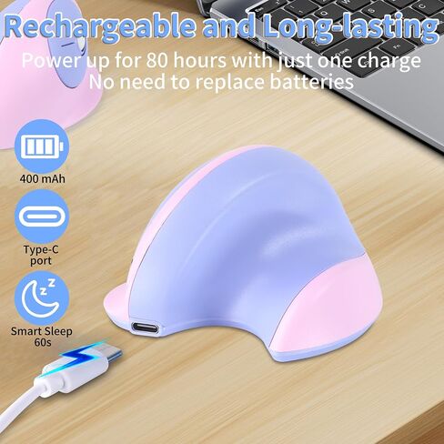 Wireless Mouse Ergonomic Vertical Mouse with Bluetooth & 2.4GHz USB Receiver 3 Buttons Rechargeable Silent Portable Optical USB Cordless Mice for Laptop PC Desktop Tablet Kids Adults Gifts (Purple) in Saudi Arabia