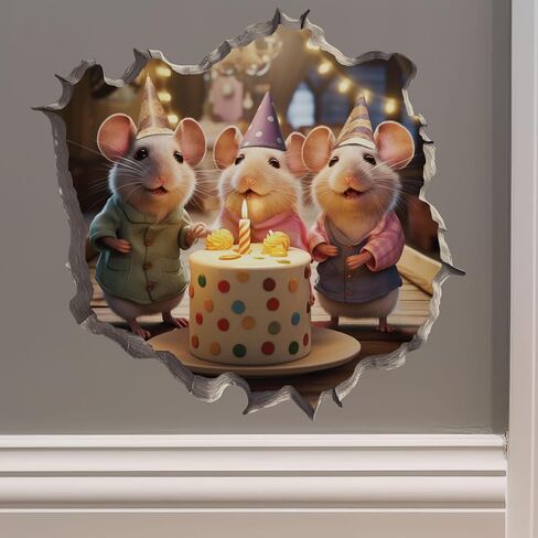 Birthday Mouse in Mouse Hole Decal - Mouse Hole 3D Wall Sticker in Saudi Arabia