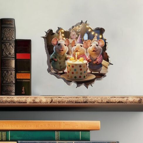 Birthday Mouse in Mouse Hole Decal - Mouse Hole 3D Wall Sticker in Saudi Arabia