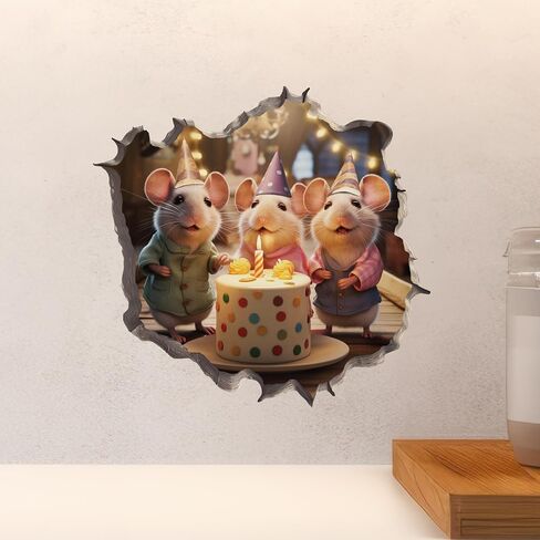 Birthday Mouse in Mouse Hole Decal - Mouse Hole 3D Wall Sticker in Saudi Arabia
