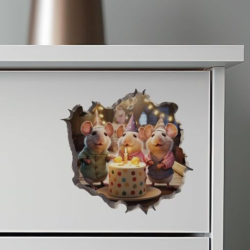 Birthday Mouse in Mouse Hole Decal - Mouse Hole 3D Wall Sticker in Saudi Arabia