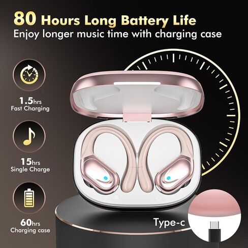 Wireless Earbuds Bluetooth Headphones 80hrs Playback Ear Buds Power Display with Noise Canceling Mic with Earhooks for Sports/Workout/Running in Kuwait
