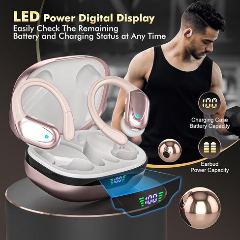 Wireless Earbuds Bluetooth Headphones 80hrs Playback Ear Buds Power Display with Noise Canceling Mic with Earhooks for Sports/Workout/Running in Kuwait