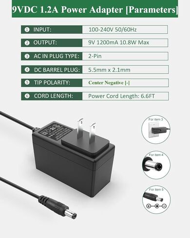 9V DC Power Adapter 1.2A Power Supply Center Negative, DC 9V Power Cord in Kuwait
