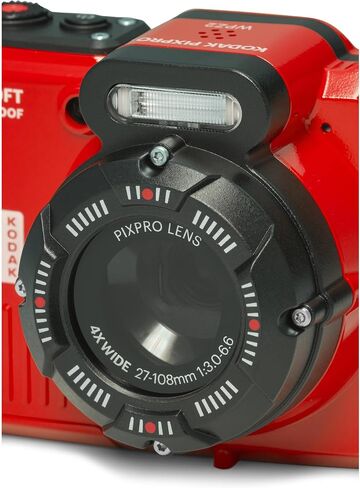 كاميرا Kodak PIXPRO WPZ2 متينة مقاومة للماء والصدمات والغبار واي فاي رقمية 16 ميجابكسل 4X زووم بصري 1080 بيكسل كاميرا تسجيل فيديو عالية الدقة 2.7 بوصة LCD (أحمر) + بطاقة ومحول 32 جيجابايت + حافظة بطاقات in Kuwait