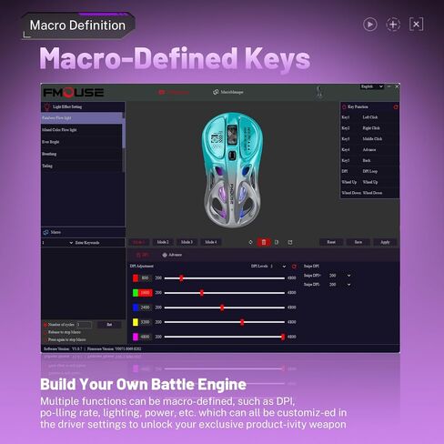 M235 Wireless Gaming Mouse, 65g Ultra-Lightweight, Hollowed-Out Sports Car Design, 4800 DPI, Tri-Mode (2.4G/BT/Wired), 8 Programmable Buttons, RGB Lighting, 1000Hz Polling Rate (Seafoam Gray) in Kuwait