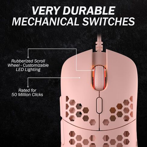HK GAMING Mira S Ultra Lightweight Honeycomb Shell Wired RGB Gaming Mouse - Up to 12 000 cpi | 6 Buttons - 61g Only (Mira-S, Rose Quartz) in Kuwait