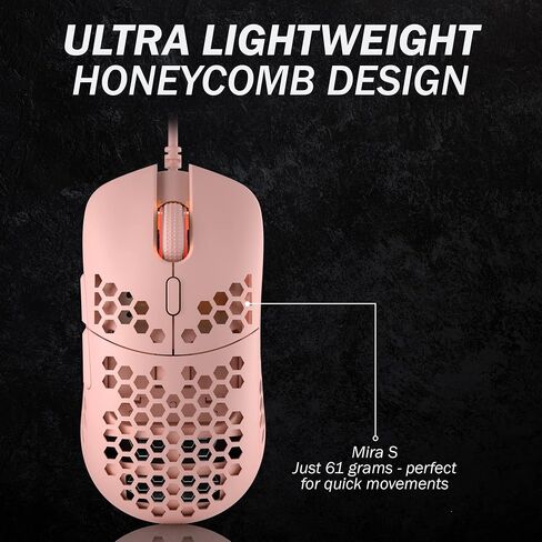 HK GAMING Mira S Ultra Lightweight Honeycomb Shell Wired RGB Gaming Mouse - Up to 12 000 cpi | 6 Buttons - 61g Only (Mira-S, Rose Quartz) in Kuwait