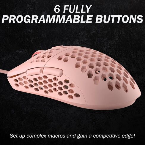 HK GAMING Mira S Ultra Lightweight Honeycomb Shell Wired RGB Gaming Mouse - Up to 12 000 cpi | 6 Buttons - 61g Only (Mira-S, Rose Quartz) in Kuwait