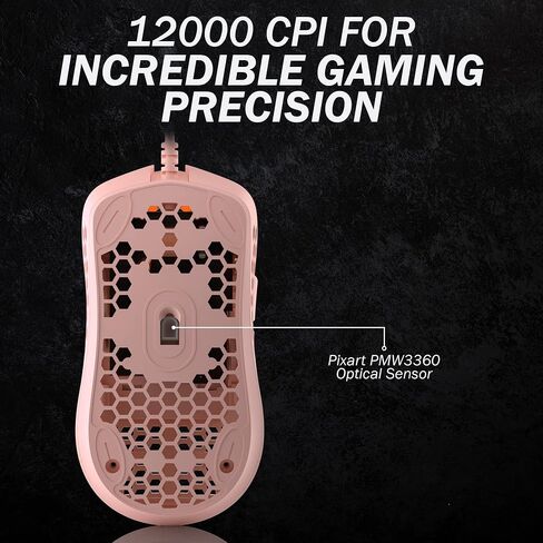 HK GAMING Mira S Ultra Lightweight Honeycomb Shell Wired RGB Gaming Mouse - Up to 12 000 cpi | 6 Buttons - 61g Only (Mira-S, Rose Quartz) in Kuwait
