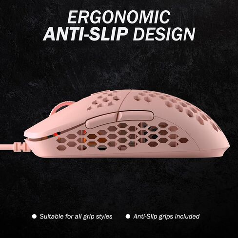HK GAMING Mira S Ultra Lightweight Honeycomb Shell Wired RGB Gaming Mouse - Up to 12 000 cpi | 6 Buttons - 61g Only (Mira-S, Rose Quartz) in Kuwait