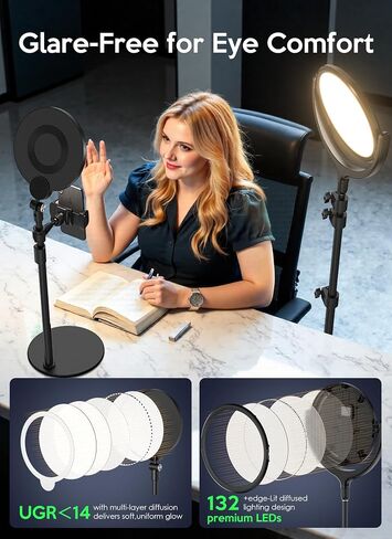 Ring Light for Online Teaching Video 2700-6500K Home Office Studio Light - Desktop & Phone Tripod Stand - High CRI 2-Point Lighting for Video Recording/Photography/Flexible Work in Kuwait