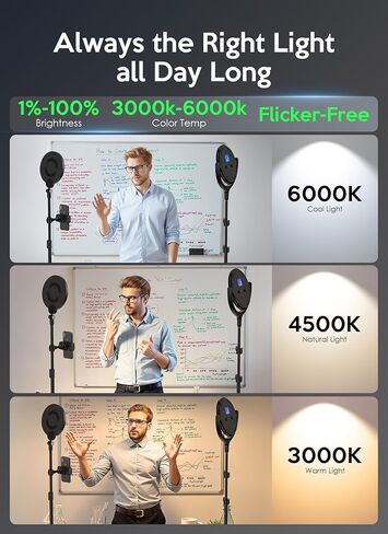 Ring Light for Online Teaching Video 2700-6500K Home Office Studio Light - Desktop & Phone Tripod Stand - High CRI 2-Point Lighting for Video Recording/Photography/Flexible Work in Kuwait