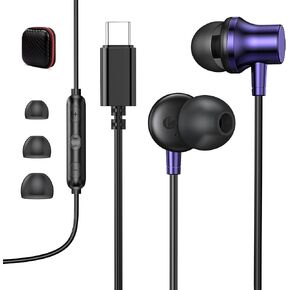 USB C Wired Headphones Magnetic in Ear Type C Earbuds Mic Nylon Black Red in Kuwait