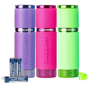 LUXPRO 3 Pack Mini Flashlights - LP395 Gel Glow in Dark - Aluminum LED Flashlights with Maximum Brightness of 40 Lumens - IPX4 Water Resistant - 3 AAA Batteries Included - Purple, Pink, Green in Saudi Arabia