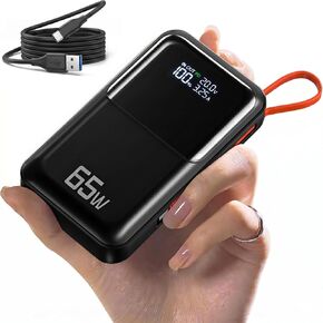 65W Portable Laptop Charger - 26,800mAh Power Bank with Built-in USB-C Cables, 3-Port 130W Total Fast Charging for MacBook/iPhone/Steam Deck|TSA-Approved Travel Essential Airplane Safe (Black) in Kuwait