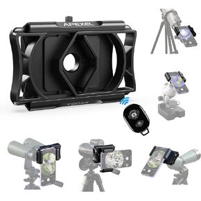 APEXEL Telescope Phone Adapter, Binocular Photo Adapter for Android & iPhone, Phone Holder Mount for Telescope, Monocular, Binocular, Microscope, Spotting Scope. (Including Bluetooth Shutter Remote) in Saudi Arabia