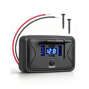 Anina 78W 4 Port 12V USB Outlet with Voltage Display, Dual 36W PD & Dual 18W QC3.0 Fast Charging, USB C Wall Mount Charger Panel with On/Off Switch and Flip Cover for Car RV Bus Truck Marine Golf Cart in Kuwait