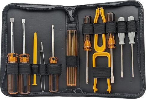 12 Piece Computer & Electronics Toolkit with Chip Inserter & Extractor, Screwdrivers (T15, Phillips #0 & #1, Slotted 3/16" & 1/8"), Nut Drivers (1/4" & 3/16"), Spare Parts Tube, Portable Zipper Case in Kuwait