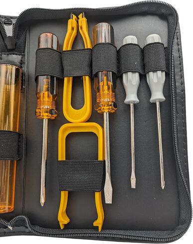 12 Piece Computer & Electronics Toolkit with Chip Inserter & Extractor, Screwdrivers (T15, Phillips #0 & #1, Slotted 3/16" & 1/8"), Nut Drivers (1/4" & 3/16"), Spare Parts Tube, Portable Zipper Case in Kuwait