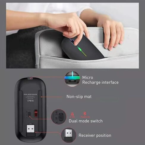 Sahara - Wireless Mouse with Silent Click | Bluetooth & USB Connection | Rechargeable Battery | USB & Type C Adapter in Saudi Arabia