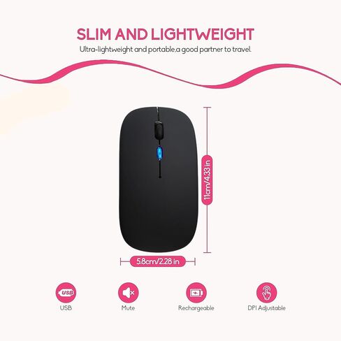Sahara - Wireless Mouse with Silent Click | Bluetooth & USB Connection | Rechargeable Battery | USB & Type C Adapter in Saudi Arabia