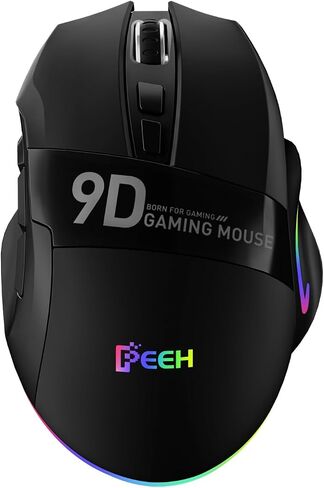 Wireless Gaming Mouse with Tri-Modes, 2.4G/ USB-C/BT 9 Programmable Buttons, Rapid Fire Key, 12800 DPI, Adjustable RGB Backlit Modes, Macro, 3 Side Buttons (Wireless -W10, Black) in Saudi Arabia