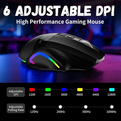 Wireless Gaming Mouse with Tri-Modes, 2.4G/ USB-C/BT 9 Programmable Buttons, Rapid Fire Key, 12800 DPI, Adjustable RGB Backlit Modes, Macro, 3 Side Buttons (Wireless -W10, Black) in Saudi Arabia