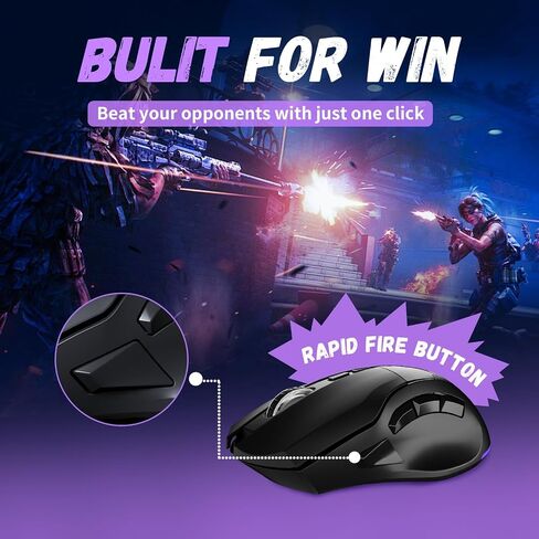 Wireless Gaming Mouse with Tri-Modes, 2.4G/ USB-C/BT 9 Programmable Buttons, Rapid Fire Key, 12800 DPI, Adjustable RGB Backlit Modes, Macro, 3 Side Buttons (Wireless -W10, Black) in Saudi Arabia