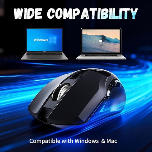 Wireless Gaming Mouse with Tri-Modes, 2.4G/ USB-C/BT 9 Programmable Buttons, Rapid Fire Key, 12800 DPI, Adjustable RGB Backlit Modes, Macro, 3 Side Buttons (Wireless -W10, Black) in Saudi Arabia