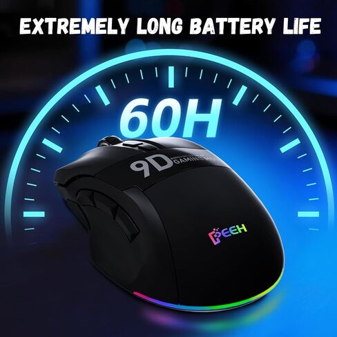 Wireless Gaming Mouse with Tri-Modes, 2.4G/ USB-C/BT 9 Programmable Buttons, Rapid Fire Key, 12800 DPI, Adjustable RGB Backlit Modes, Macro, 3 Side Buttons (Wireless -W10, Black) in Saudi Arabia