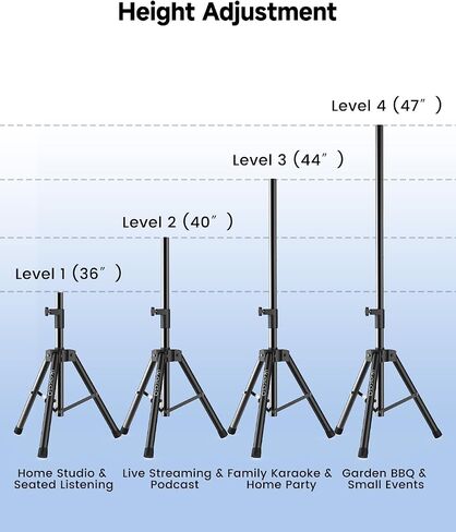 Ikarao Speaker Stand Adjustable Height 36"-47", Heavy Duty Carbon Steel Karaoke Machine Stands with Dual Tension Knobs, Portable Tripod Speaker Mount for PA DJ System & Party, 35mm Insert, 66lbs Load in Saudi Arabia