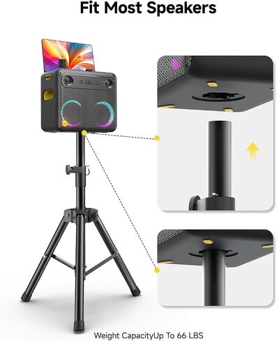 Ikarao Speaker Stand Adjustable Height 36"-47", Heavy Duty Carbon Steel Karaoke Machine Stands with Dual Tension Knobs, Portable Tripod Speaker Mount for PA DJ System & Party, 35mm Insert, 66lbs Load in Saudi Arabia