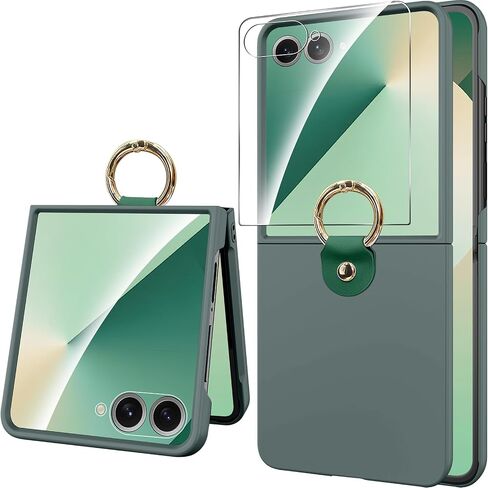 Miimall Dust Proof Phone Case for Z Flip 7, [Built-in Portable Ring Holder][Soft-Touch Design] Ultra Thin Non Slip Shockproof Hard Bumper for Funda para Samsung Flip 7 Case Ultra Thin, Green in Kuwait
