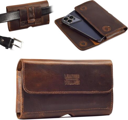 Leather Village Phone Holster Belt Clip Style for Men – Cell Phone Holsters Leather Pouch – Horizontal Cell Phone Holder for Belt with Magnet Closure - Distressed Brown in Saudi Arabia