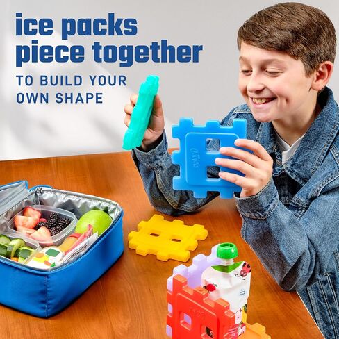 Cool Coolers by Fit & Fresh Kids Puzzle Shaped Lunch Box Ice Packs, Back to School Essential, Reusable Freeze Blocks for Insulated Bags and Cooler, Multicolored, 6PK in Saudi Arabia