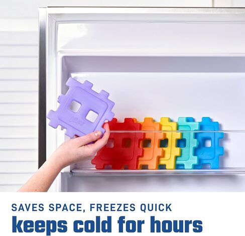 Cool Coolers by Fit & Fresh Kids Puzzle Shaped Lunch Box Ice Packs, Back to School Essential, Reusable Freeze Blocks for Insulated Bags and Cooler, Multicolored, 6PK in Saudi Arabia