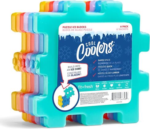 Cool Coolers by Fit & Fresh Kids Puzzle Shaped Lunch Box Ice Packs, Back to School Essential, Reusable Freeze Blocks for Insulated Bags and Cooler, Multicolored, 6PK in Saudi Arabia