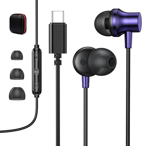 USB C Wired Headphones Magnetic in Ear Type C Earbuds Mic Nylon Black Red in Kuwait