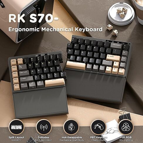 RK ROYAL KLUDGE S70 Ergonomic Split Keyboard and MO3 Wireless Gaming Mouse Combo, 75% Hot Swappable Gaming w/Fixed Wrist Rest, Bluetooth/2.4G/USB Rechargeable Computer Mouse in Kuwait
