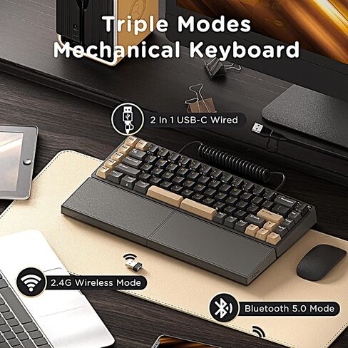 RK ROYAL KLUDGE S70 Ergonomic Split Keyboard and MO3 Wireless Gaming Mouse Combo, 75% Hot Swappable Gaming w/Fixed Wrist Rest, Bluetooth/2.4G/USB Rechargeable Computer Mouse in Kuwait