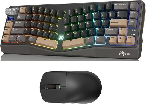 RK ROYAL KLUDGE A70 Alice Ergonomic Keyboard and MO3 Wireless Gaming Mouse Combo, RGB Gaming Keyboards with Knob, 48g Lightweight Bluetooth/2.4G/Wired Rechargeable Computer Mouse in Kuwait