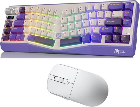 RK ROYAL KLUDGE A70 Alice Ergonomic Keyboard and MO3 Wireless Gaming Mouse Combo, RGB Gaming Keyboards with Knob, 48g Lightweight Bluetooth/2.4G/Wired Rechargeable Computer Mouse, White in Kuwait