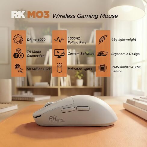 RK ROYAL KLUDGE A70 Alice Ergonomic Keyboard and MO3 Wireless Gaming Mouse Combo, RGB Gaming Keyboards with Knob, 48g Lightweight Bluetooth/2.4G/Wired Rechargeable Computer Mouse, White in Kuwait