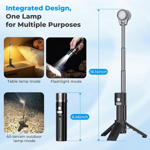 Flashlight with Tripod, 180°Flip 2-Lamp 8Light Mode Small Camping Light in Saudi Arabia