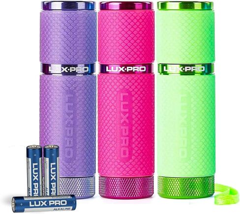 LUXPRO 3 Pack Mini Flashlights - LP395 Gel Glow in Dark - Aluminum LED Flashlights with Maximum Brightness of 40 Lumens - IPX4 Water Resistant - 3 AAA Batteries Included - Purple, Pink, Green in Saudi Arabia