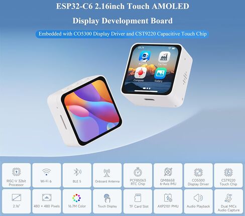ESP32-C6 2.16inch AMOLED Display Touch Screen Development Board, 480 × 480 in Kuwait